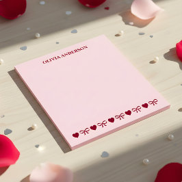 Burgundy Pink Hearts & Bows Valentines Day Custom Anteckningsblock