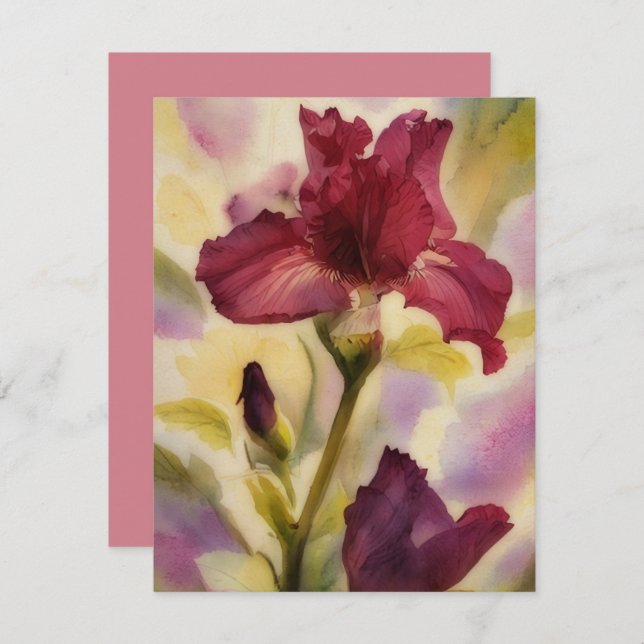 Burgundy Pink Iris Flower Art Note Card Set Anteckningskort (Fram/baksida)