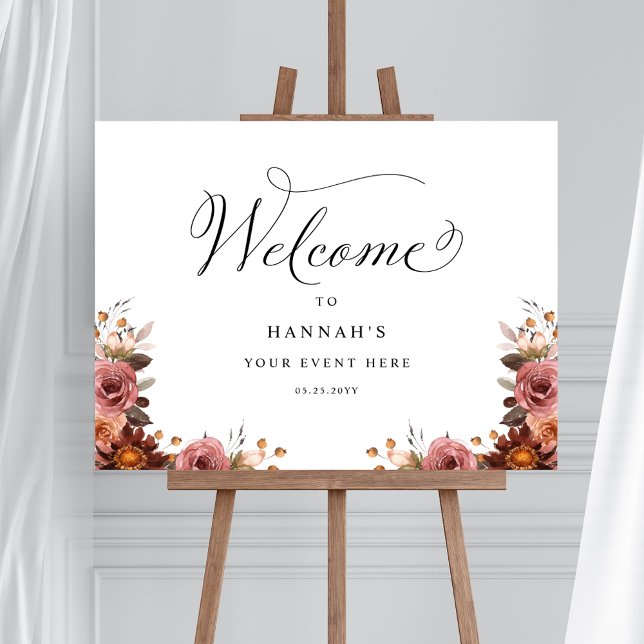 Burgundy Pink  Peach Floral Any Event Welcome Sign Poster (Skapare uppladdad)