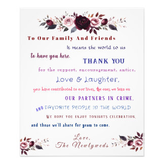 Burgundy & Pink Roses Wedding Thank You Fototryck
