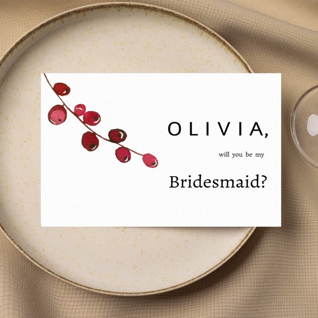 Burgundy pink watercolor berries floral Bridesmaid Inbjudningar (Burgundy pink watercolor berries floral Bridesmaid )