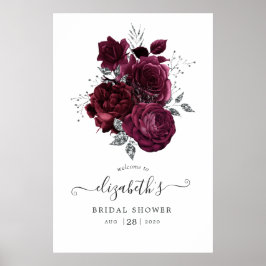 Burgundy Plommon och Silver Blommig Poster