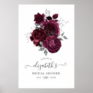 Burgundy Plommon och Silver Blommig Poster