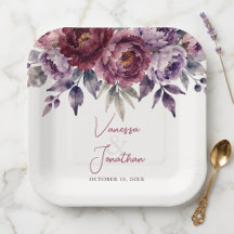 Burgundy Plommon Vattenfärg Peony Höstbröllop