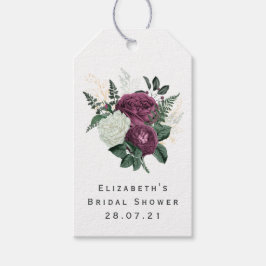 Burgundy Plommon Vintage Shabby-Chic Blommig och S Presentetikett
