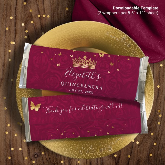 Burgundy Plum Guld DIY Candy Pub Wrapper-mall Poster (Select Instant Download to easily print and assemble yourself at home.)
