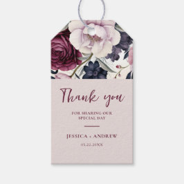 Burgundy Plum Lila Blommigt Watercolor Bröllop Presentetikett