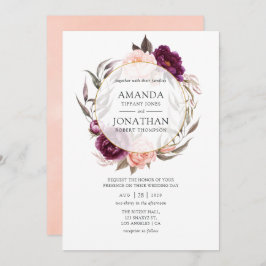 Burgundy Plum och  Blommigt Geometric Bröllop Inbjudningar