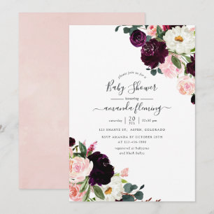 Burgundy Plum och Rosa Baby Shower Inbjudningar