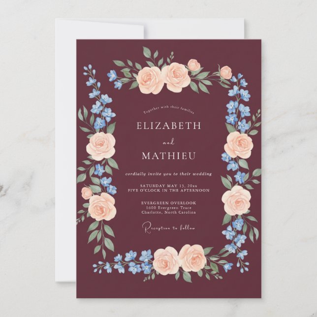 Burgundy Poetic Fall Wedding Inbjudningar (Framsida)