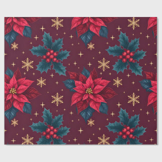 Burgundy Poinsettia & Gold Snowflake Dark Feminine Presentpapper