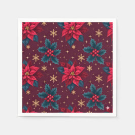 Burgundy Poinsettia & Gold Snowflake  Pappersservett