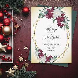 Burgundy Poinsettia Guld Ram jul Bröllop Inbjudningar