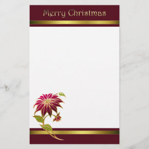 Burgundy Poinsettia julstationeri Brevpapper