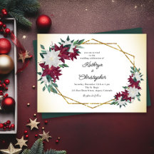 Burgundy Poinsettias Guld Ram jul Bröllop