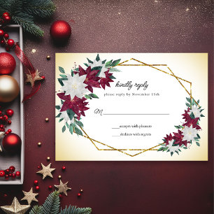 Burgundy Poinsettias Guld Ram jul Bröllop OSA Kort