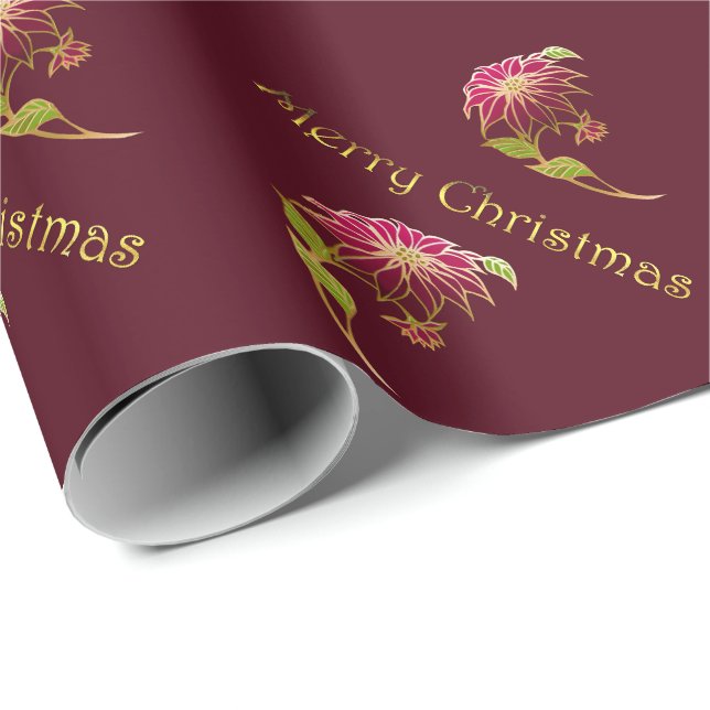 Burgundy Poinsettias Jul Papprare Presentpapper (Rullad Hörn)