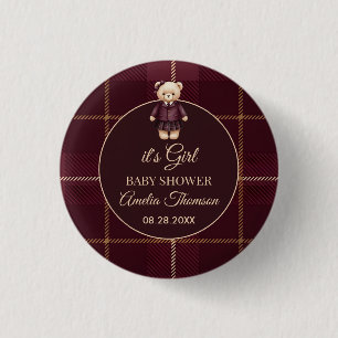 Burgundy Polo Teddybjörn Preppy Rutig Bebis Shower Knapp