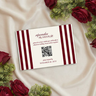 Burgundy Preppy-randig bröllops-QR-kod OSA Kort