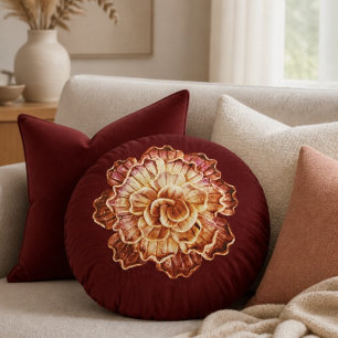 Burgundy (Primär) & Crème Rosett Elegans Rund  Kudde