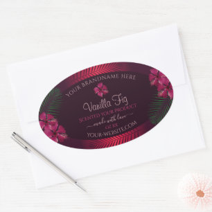 Burgundy Product Labels Hawaii Flowers Handflatan Ovalt Klistermärke