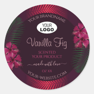 Burgundy Product Labels Hawaii Flowers Löv Logotyp Runt Klistermärke