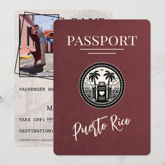 Burgundy Puerto Rico-pass Spara Datumet (Fram/baksida)