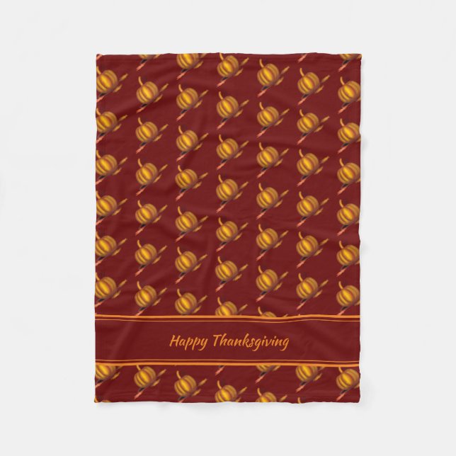 Burgundy | PUMPKIN-Anpassningsbar | HAPPY THANKSGI Fleecefilt (Framsidan)