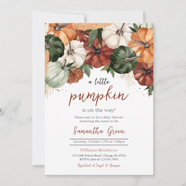 Burgundy Pumpkin Baby Shower Inbjudningar (Framsida)