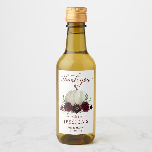 Burgundy Pumpkin Fall Mini Vin Flaska-etikett Vinetikett (Framsida)