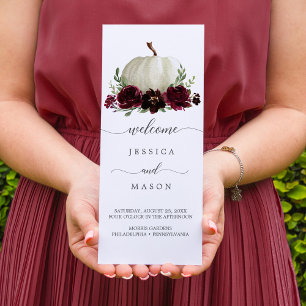 Burgundy Pumpkin Fall Tri-Fold-Bröllopsprogram Reklamblad