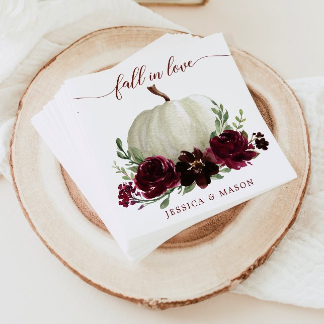 Burgundy Pumpkin Fall Wedding Cocktail Napkin Pappersservett (Skapare uppladdad)