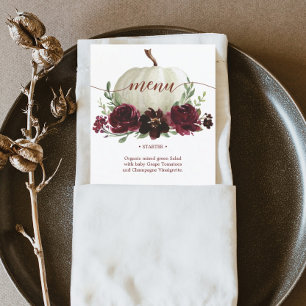 Burgundy Pumpkin Fall Wedding Menu eller Shower Me Meny