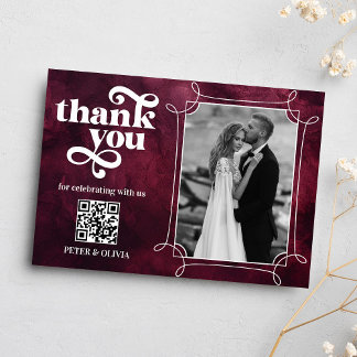 Burgundy QR Code Bold Typography Thank you Card Inbjudningar