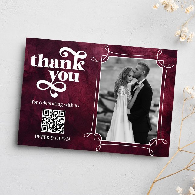 Burgundy QR Code Bold Typography Thank you Card Inbjudningar (Skapare uppladdad)