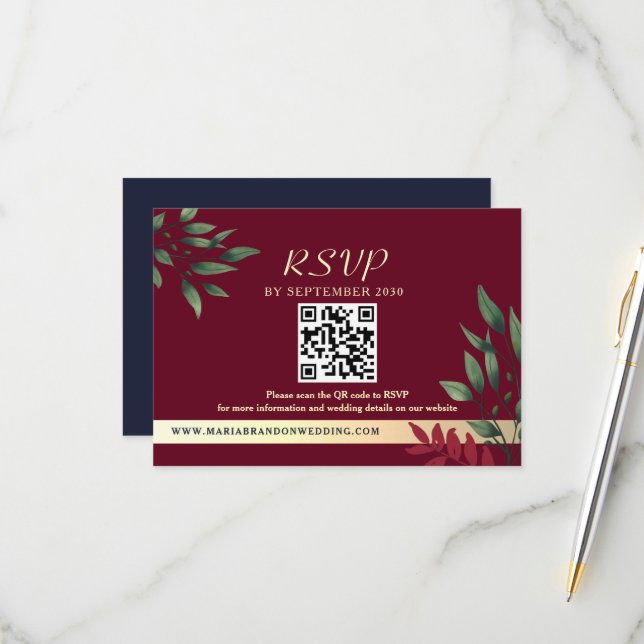 Burgundy QR Code Fall Wedding OSA Kort (Fram/Back In Situ)
