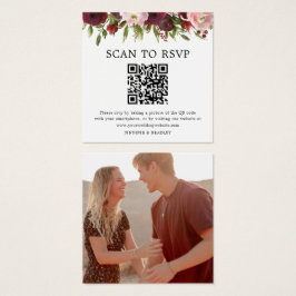  Burgundy QR-kodsfotokort för Bröllop OSA Fyrkantigt Visitkort