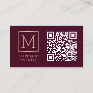 Burgundy QR Logotyp Monogram Ro Guld Visitkort