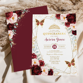 Burgundy  Quinceañera Butterflies Geometric Inbjudningar
