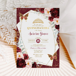 Burgundy  Quinceañera Butterflies Mis Quince Inbjudningar