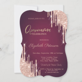 Burgundy Quinceanera från ro Guld driver Glitter Inbjudningar