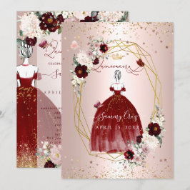 Burgundy Quinceanera H2 Flowers Dusty Ro  Inbjudningar
