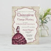 Burgundy Quinceañera-inbjudan till reseort
