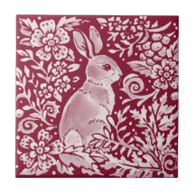 Burgundy Rabbit Bunny Woodland Blommigt Art