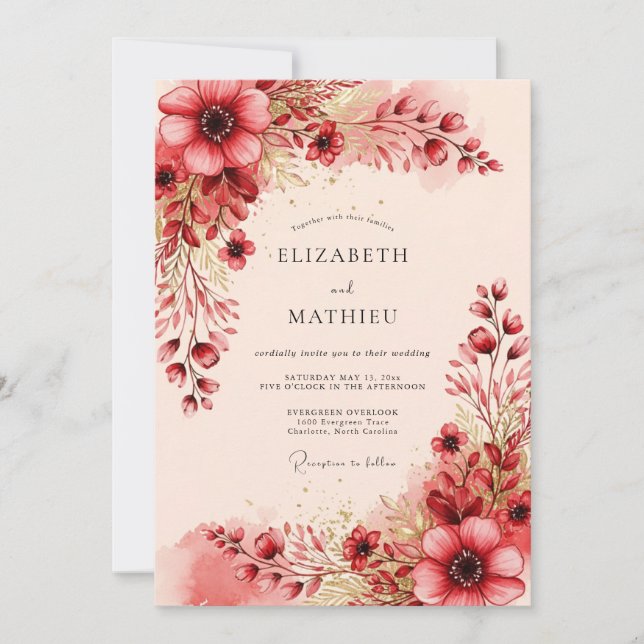 Burgundy Radiant Romantic Wedding Inbjudningar (Framsida)