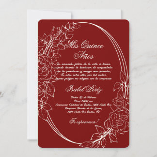 Burgundy ram Spanska Quinceanera Inbjudningar