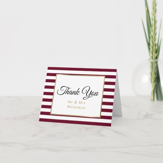 Burgundy Rand| Faux guld fjord Bröllop Tack Kort (Framsida)