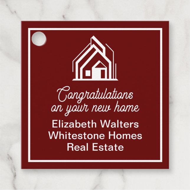 Burgundy Real Estate Company Customized Party Gåvor Etiketter (Framsida)