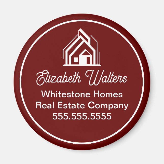 Burgundy Real Estate Company Customized Realtor Magnet (Framsidan)