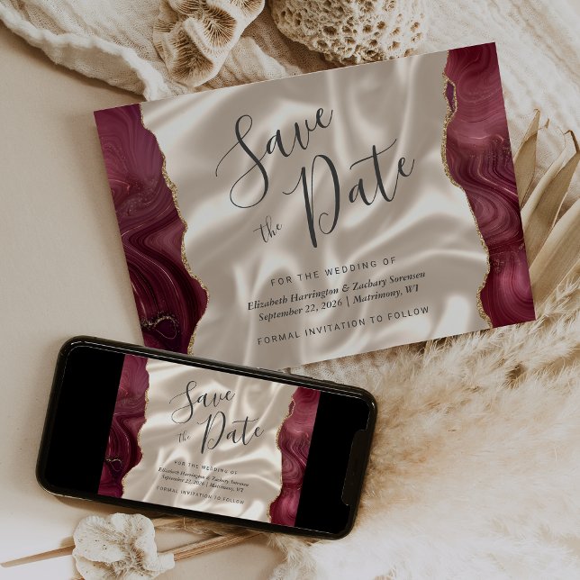 Burgundy Red Agate Ivory Silke Spara datumet Inbjudningar (Skapare uppladdad)